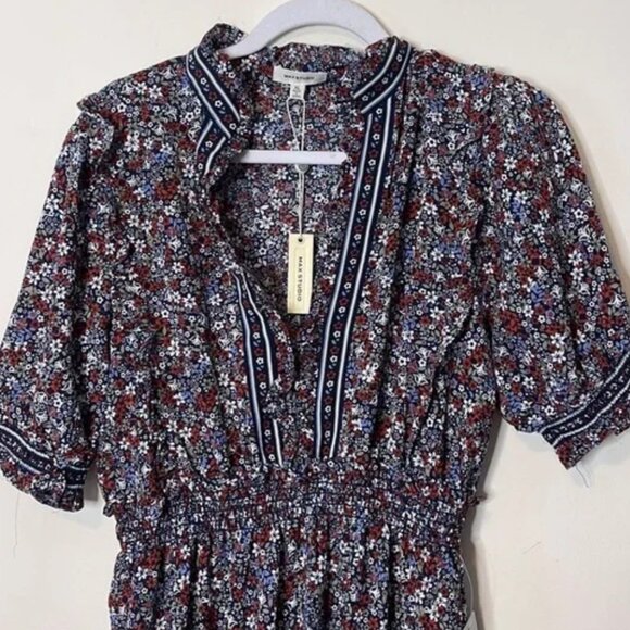 MAX STUDIO Tiered Navy Floral Midi Dress Size Small - Picture 4 of 8